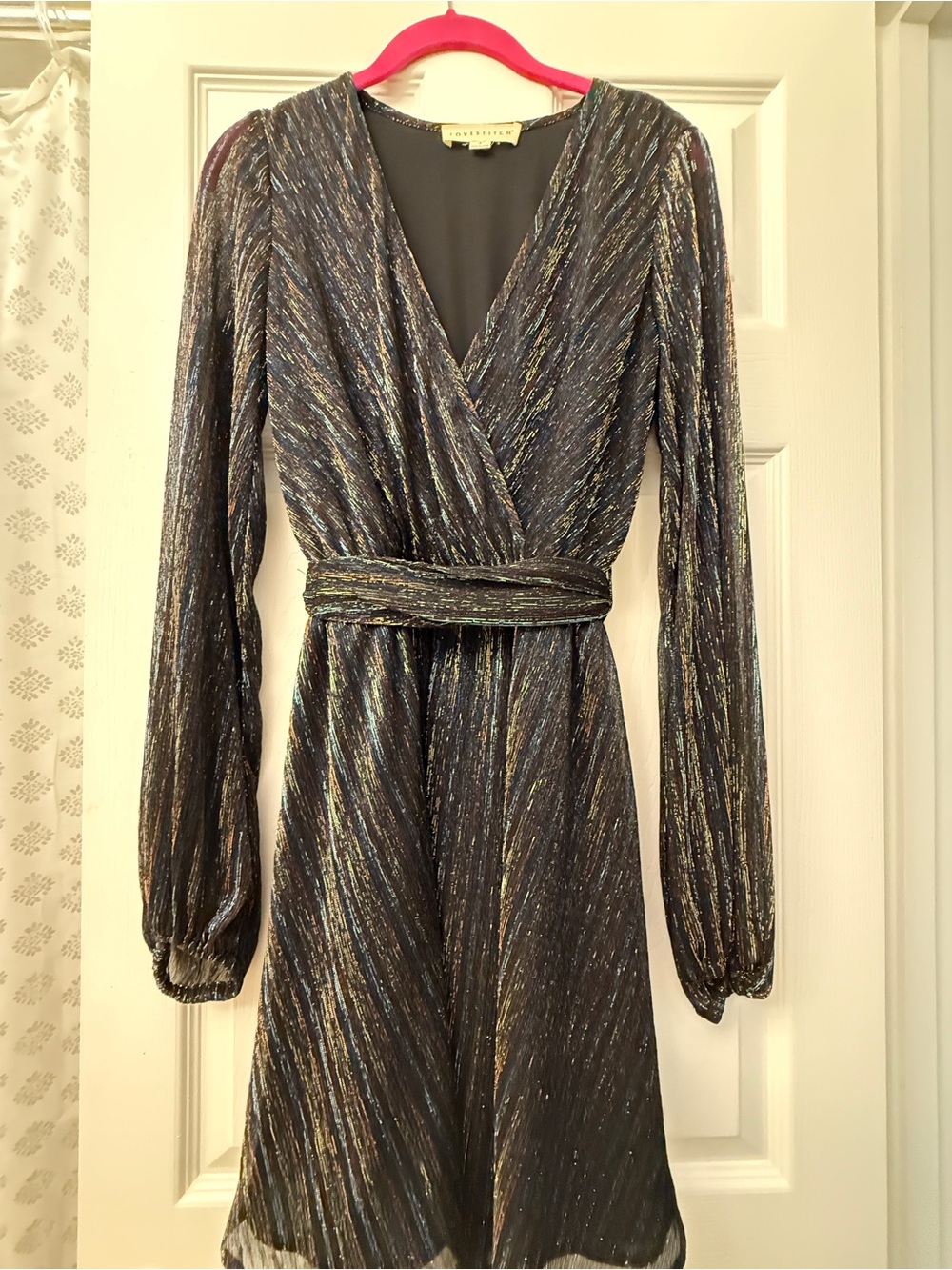 Love Stitch Metallic Multicolor Wrap Dress in Black and Gold Highlights
